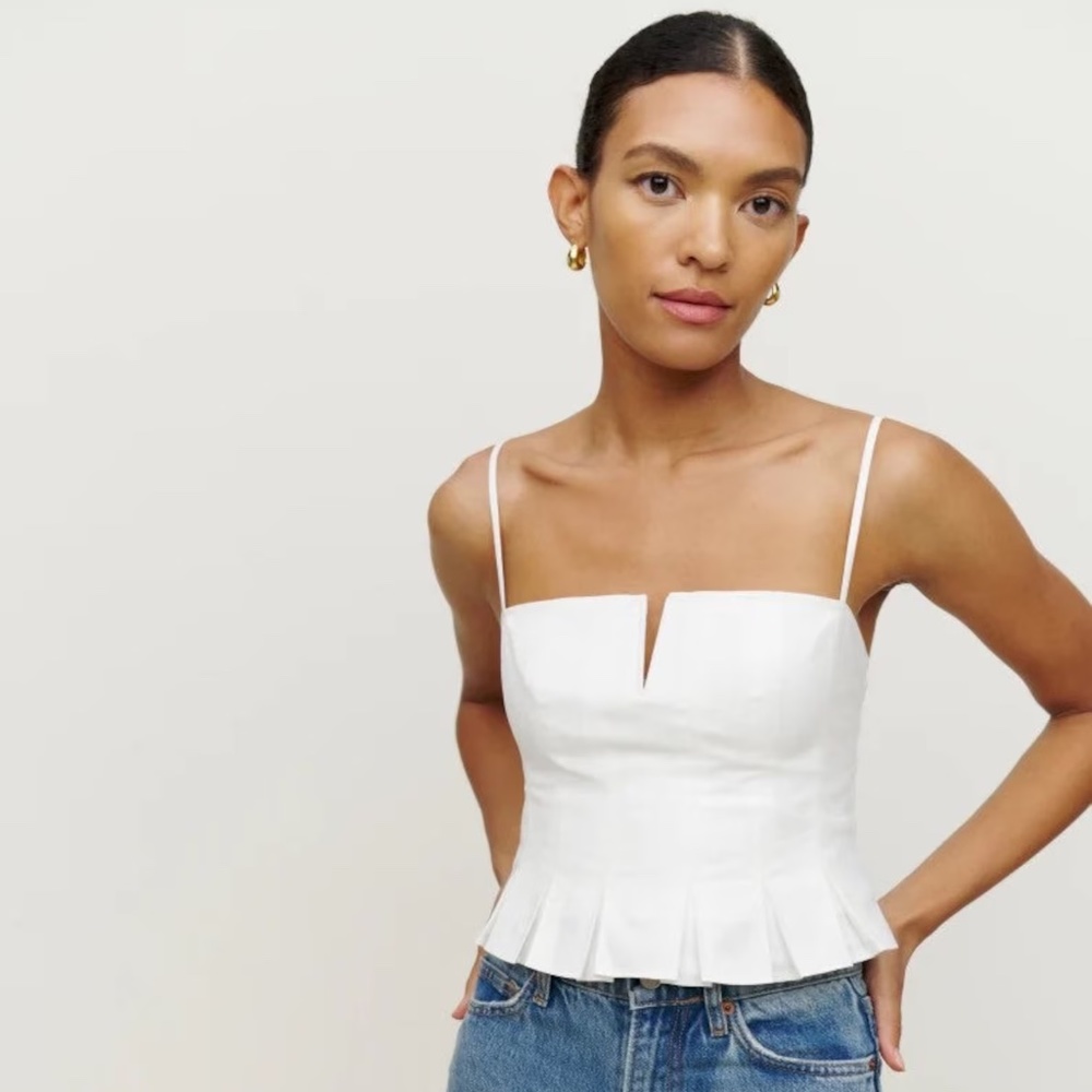 White Reformation Shia Pleated Square Neck Tank